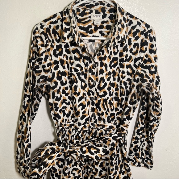 J. Crew Factory Leopard Tie-Waist Shirtdress in Cotton Poplin 8 - Picture 4 of 13